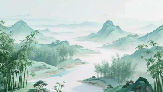 中式山水竹林风景素材
