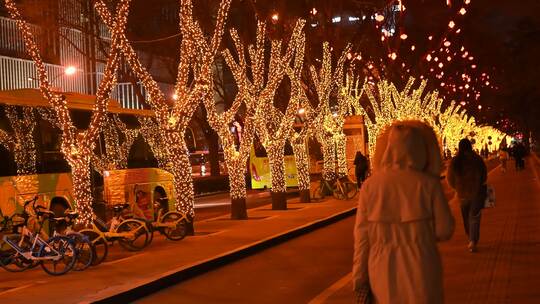 北京CBD城市夜景国贸桥节日夜景车流