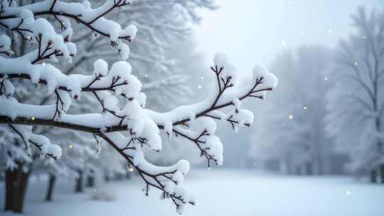 冬天树枝上的积雪4k舞台粒子活动背景