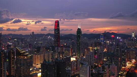 深圳罗湖京基一百地王大厦罗湖夜景晚霞火烧云航拍左环绕