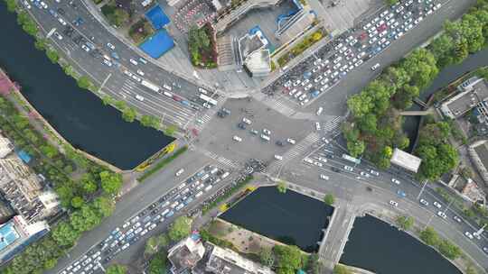 城市交叉路口拥堵交通航拍视频素材模板下载