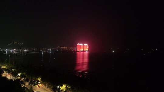 海南三亚凤凰岛夜景航拍
