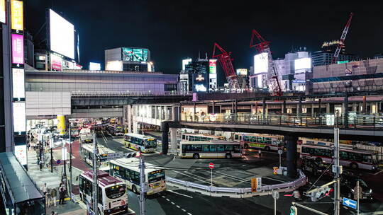 4K日东京涉谷车站夜晚延时摄影