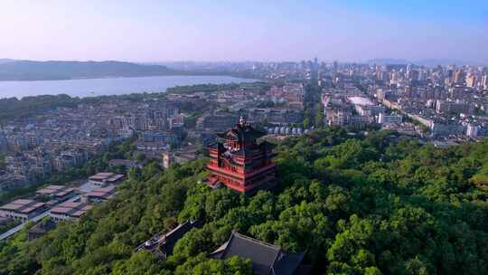 航拍杭州吴山城隍阁建筑风景视频