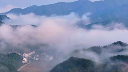 浦江大畈小山村云雾缭绕仙境风景航拍合集