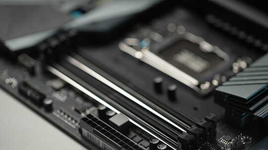 新主板技嘉Z690 AORUS ELITE CPU安装槽特写极限选择性焦点视频素材模板下载