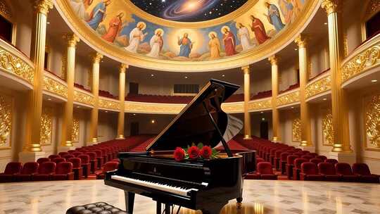 金色音乐厅钢琴演奏背景4K
