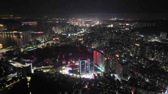 广西梧州城市大景万家灯火夜景航拍