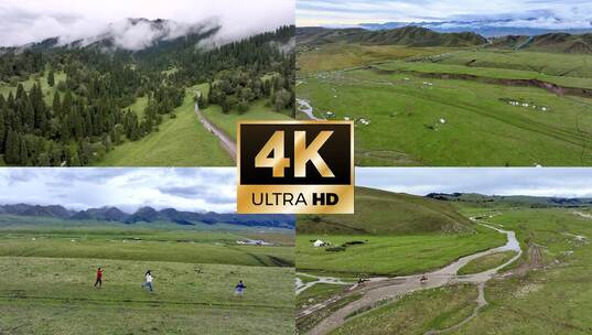 新疆伊犁那拉提草原骑马奔跑雪山风景高清在线视频素材下载