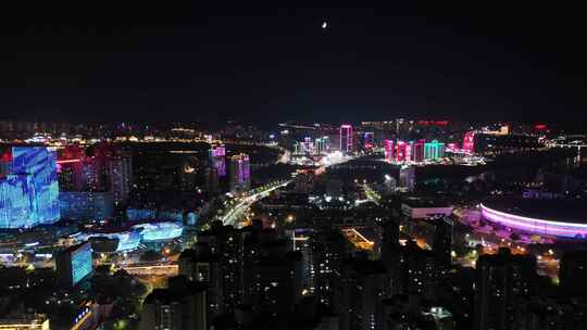 航拍四川泸州夜景泸州一环路夜景