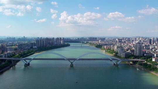 航拍柳州柳江两岸城市建筑景观