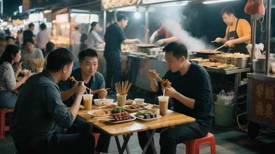 夜市食客品尝多样小吃