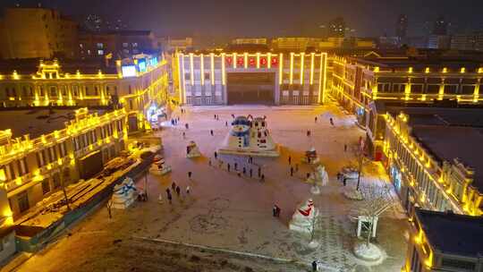 中国黑龙江哈尔滨老道外中华巴洛克雪人夜景
