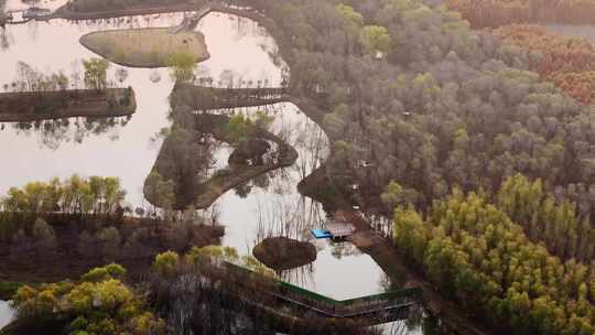 航拍西沙明珠湖湿地公园景观风景区