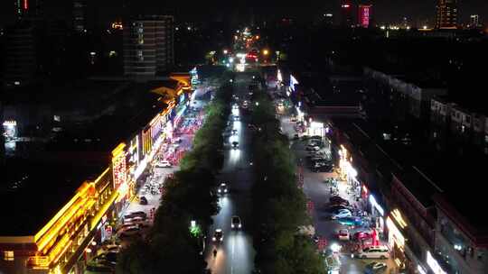 城市夜景人间烟火气息夜宵摊航拍山东东营