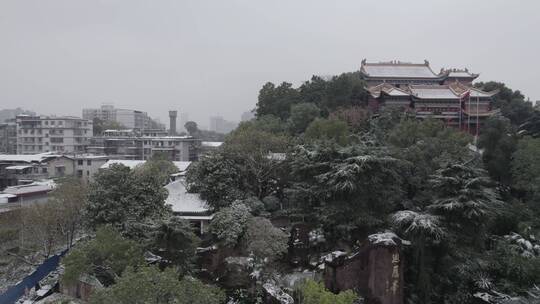 湖南衡阳回雁峰雪景4k航拍