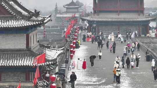 航拍西安雪景