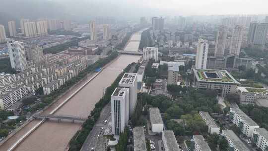 航拍甘肃兰州城市风光城市大景