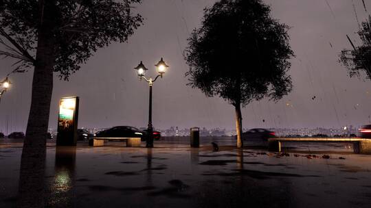 夜晚行人在雨中赶路