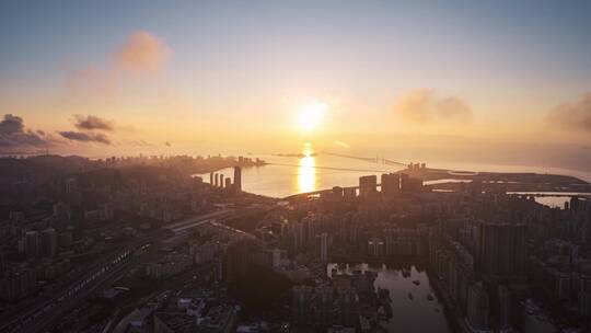 港珠澳大桥珠海澳门城市日出延时