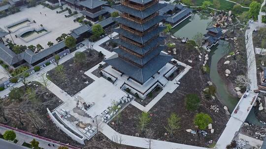 鸟瞰高视角上海宝山寺风景区