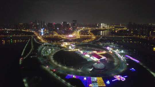 湖南省长沙市马栏山鸭嘴公园夜景航拍4k