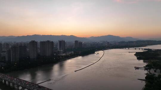 航拍福州闽江尤溪洲大桥道路江景