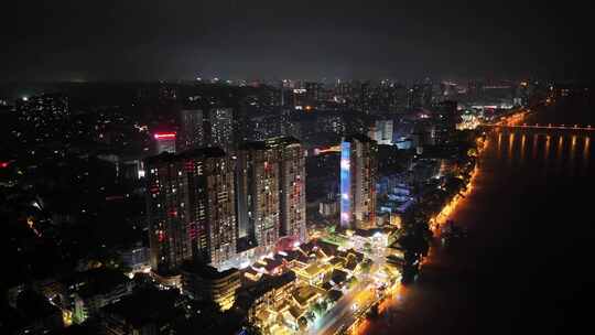 航拍四川乐山上中顺特色街区夜景