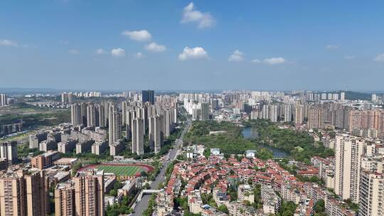 航拍四川自贡大景自贡城市建设