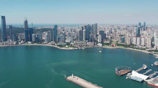 4k 航拍青岛海岸线城市风光全景