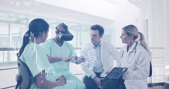医生在实验室使用虚拟技术