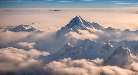 雪山云雾阳光山峰云海日出自然生态环境风景