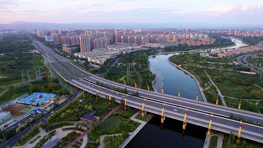 中国内蒙古呼和浩特市牛角桥风光航拍视频素材模板下载