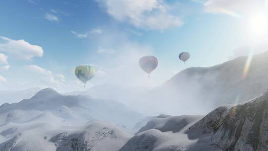 雪山上空的热气球