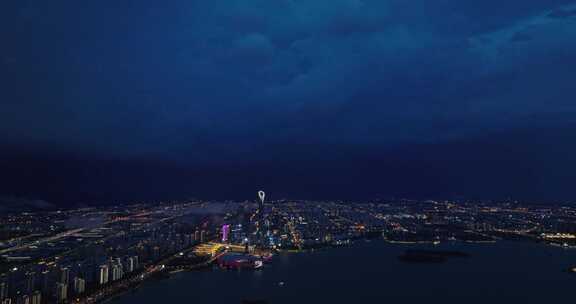 苏州东方之门金鸡湖夜景