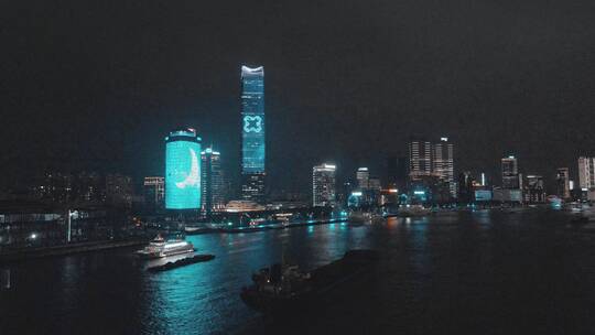 白玉兰大厦夜景航拍