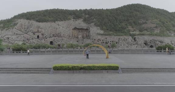 河南洛阳世界文化遗产龙门石窟佛像航拍4K