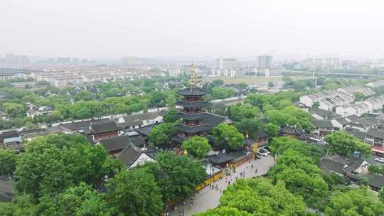 苏州寒山寺中式建筑旅游景点航拍