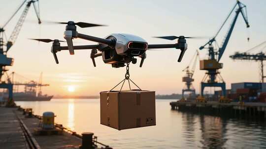 港口无人机吊运货物场景