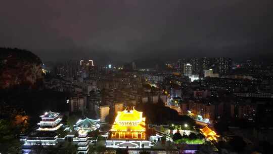 航拍广西柳州文庙夜景