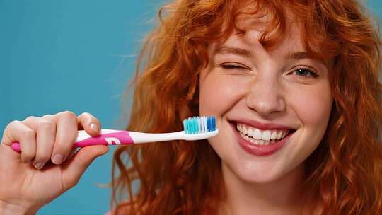 女孩刷牙健康生活方式视频