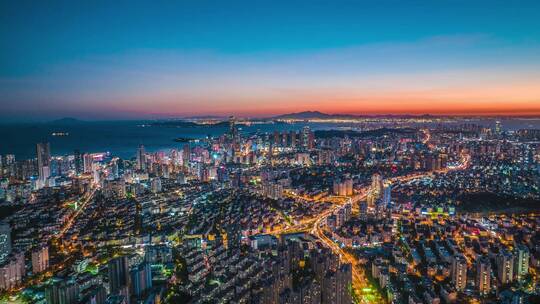 青岛夜景青岛城市夜景航拍延时