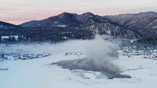 温泉，雪，村庄，房屋