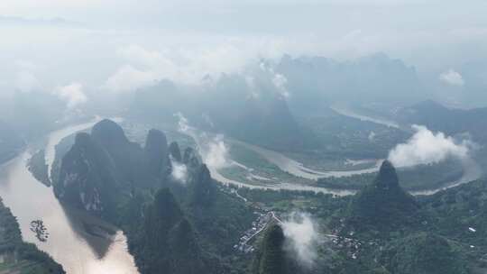 广西桂林阳朔风光中国山河航拍生态环境自然