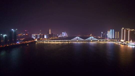 4k银盆岭大桥-湘江夜景航拍视频素材模板下载