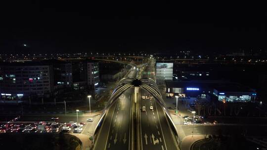 青岛市城阳区黑龙江路立交桥车流夜间航拍视频素材模板下载