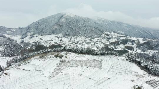 金华盘前村冬季雪景风光4K航拍