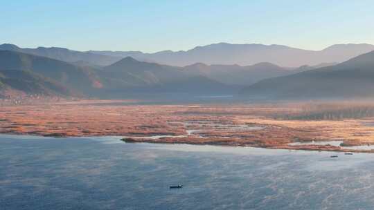 云南泸沽湖山水风景航拍