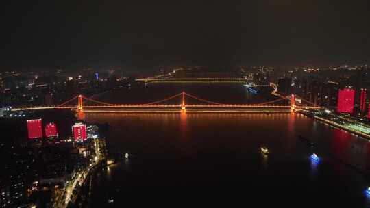 武汉鹦鹉洲大桥夜景航拍武汉长江夜景风光视频素材模板下载