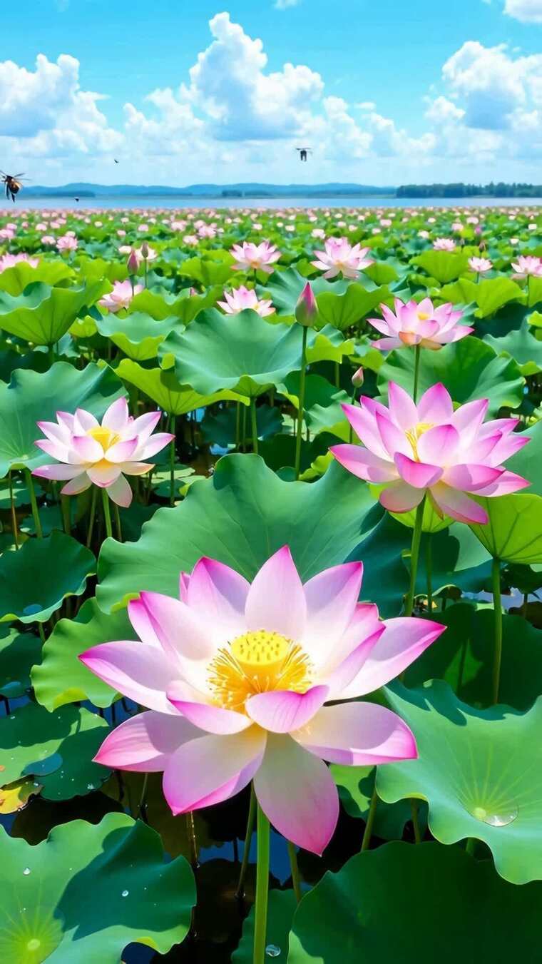 荷花盛开的荷塘自然景观